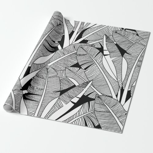 Black and white exotic plant and palm tree botanic wrapping paper
