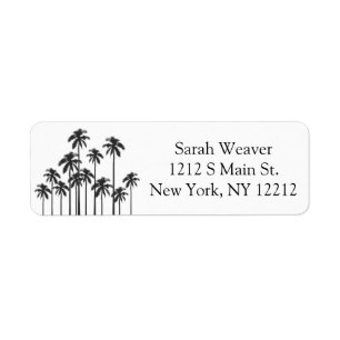 Black and White Exotic Tropical Palm Trees Label