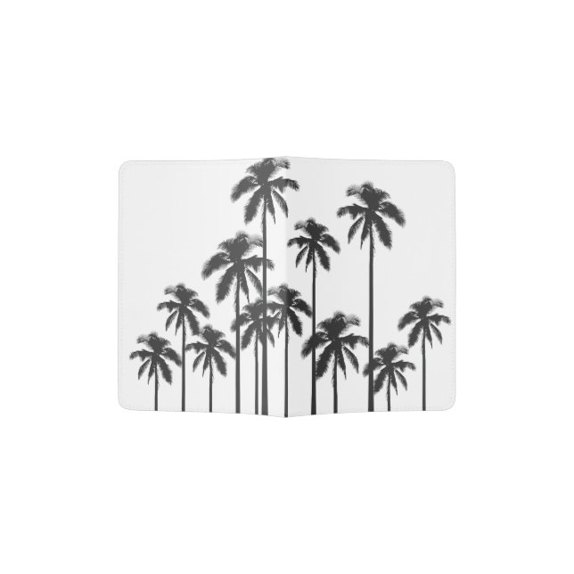 Black and White Exotic Tropical Palm Trees Passport Holder (Opened)