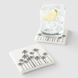 Black and White Exotic Tropical Palm Trees Stone Coaster