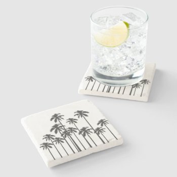 Black And White Exotic Tropical Palm Trees Stone Coaster by BlackStrawberry_Co at Zazzle