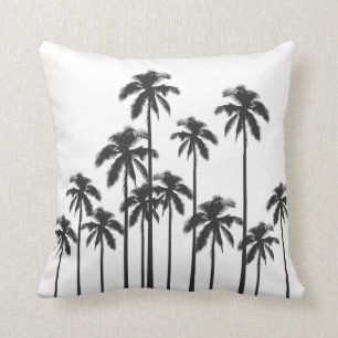 Black and White Exotic Tropical Palm Trees Throw Pillow