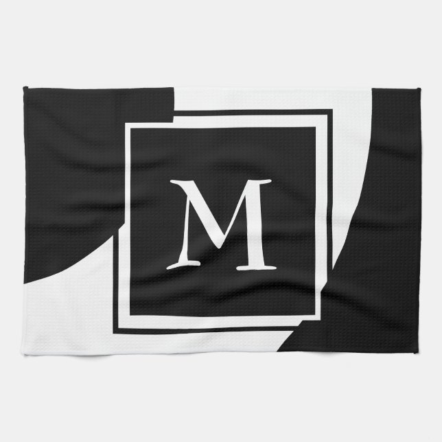 Black and white extraordinary Monogram Kitchen Towel (Horizontal)
