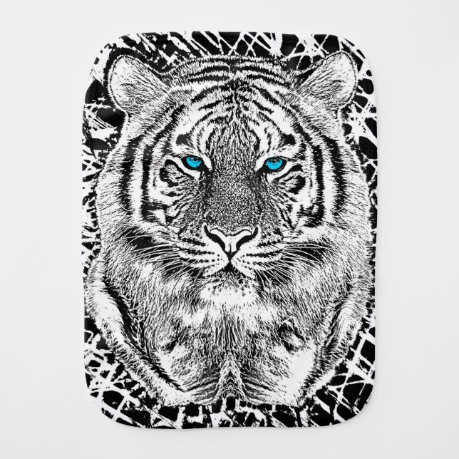 Black And White Eyes Tiger Graphic Baby Burp Cloth (Front)