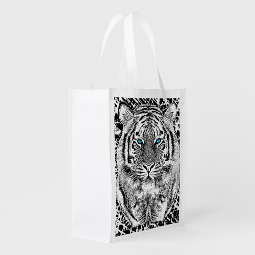 Black And White Eyes Tiger Graphic Grocery Bag