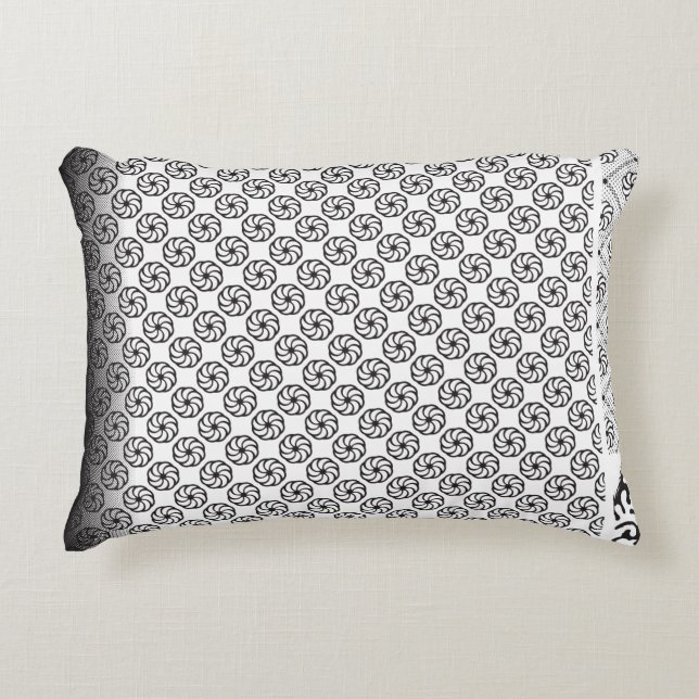 Black and white fabric design featuring intricate  accent pillow (Front)