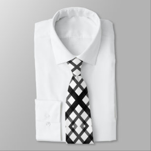 Black And White Fading Ombre Crisscross X Pattern Neck Tie