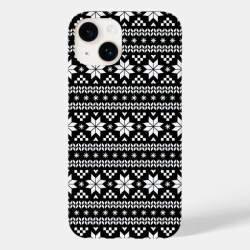 Black and White Fair Isle Christmas Sweater Print Case_Mate iPhone 14 Case