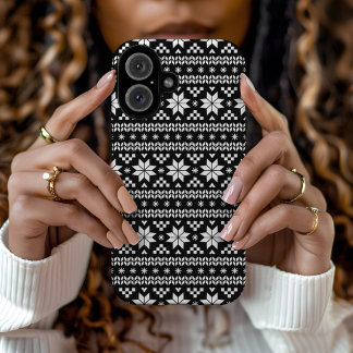 Black and White Fair Isle Christmas Sweater Print iPhone 16 Case