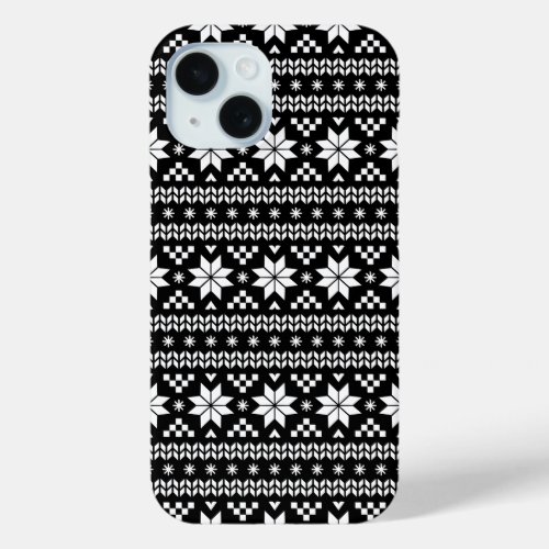 Black and White Fair Isle Christmas Sweater Print iPhone 15 Case