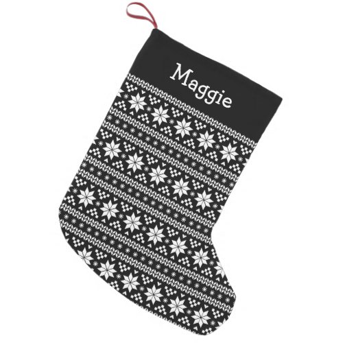 Black and White Fair Isle Monogram Small Christmas Stocking