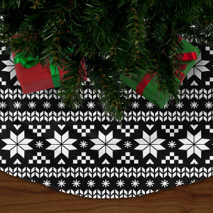 Black and White Fair Isle Pattern Brushed Polyester Tree Skirt