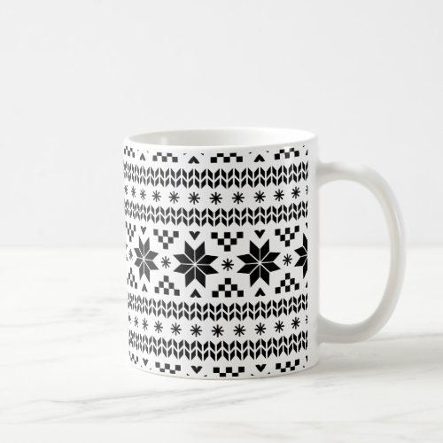 Black and White Fair Isle Pattern Coffee Mug
