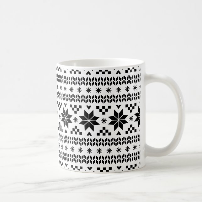 Black and White Fair Isle Pattern Coffee Mug (Right)