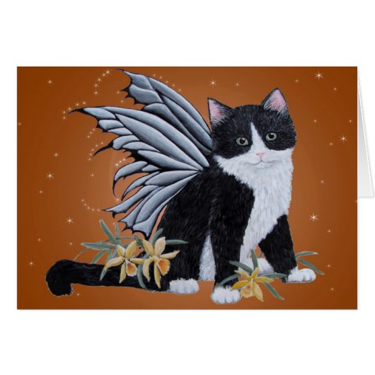 Black and White fairy Kitten Cards (Front Horizontal)