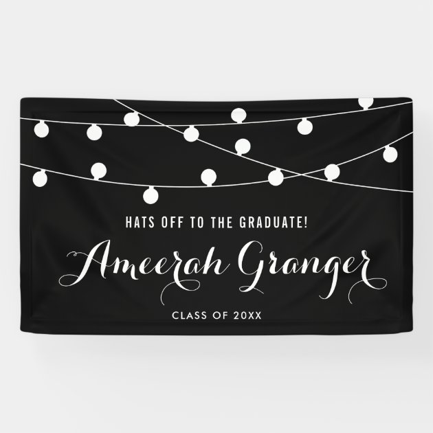 Black And White Fairy String Lights Graduation Banner