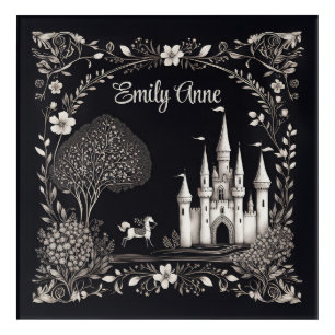 Black and White Fairytale Castle with Horse Acrylic Print
