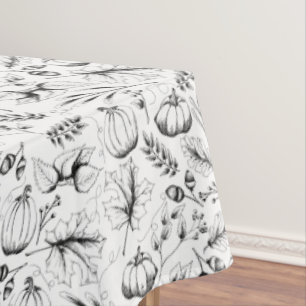 Black and White Fall Harvest Pattern Thanksgiving Tablecloth