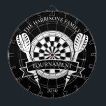 Black and White Family Custom Name Dart Board<br><div class="desc">Celebrate family fun with the Black and White Family Custom Name Dart Board. This sleek design features a monochrome palette, making it a timeless addition to your game room or recreational space. Personalize it with your family name to add a touch of individuality and charm. Perfect for casual play or...</div>