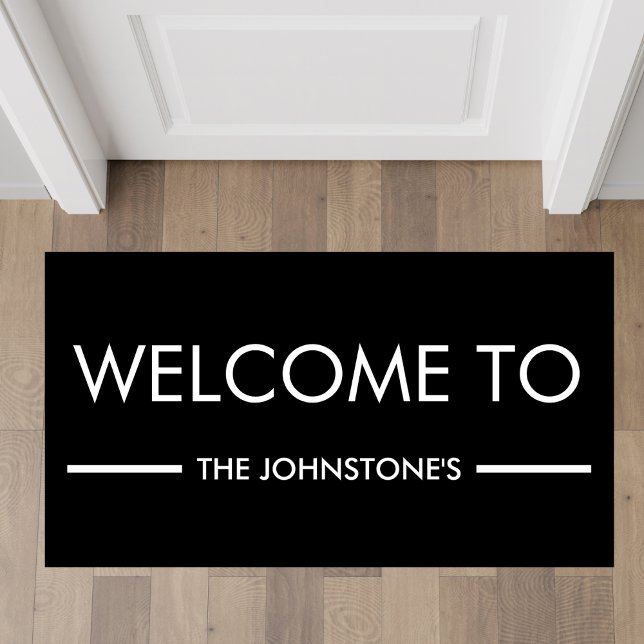 Black And White Family Name Personalized Welcome Doormat (Creator Uploaded)