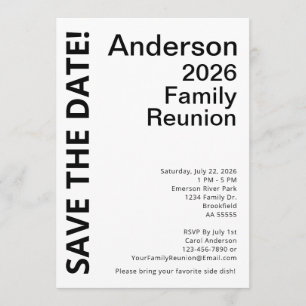 Black and White Family Reunion Save The Date Invitation