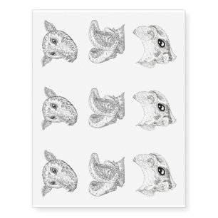 Black and White Fancy Bat Portraits Temporary Tattoos