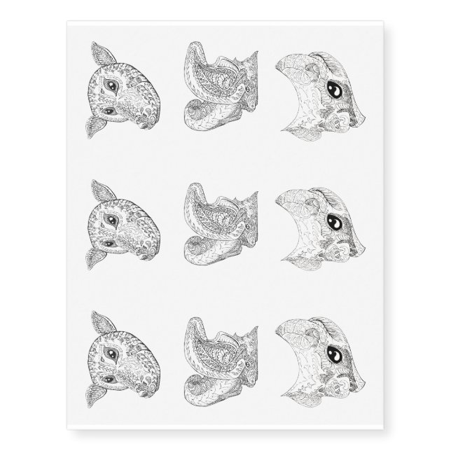 Black and White Fancy Bat Portraits Temporary Tattoos (Front)
