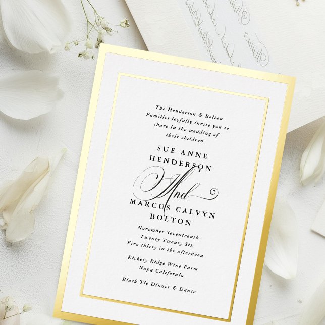 Black and White Fancy Calligraphy Foil Wedding Foil Invitation (Creator Uploaded)