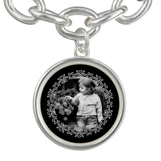 Black and White Fancy Frame Custom Photo Bracelet (Design)