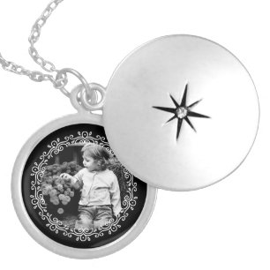 Black and White Fancy Frame Custom Photo Locket Necklace