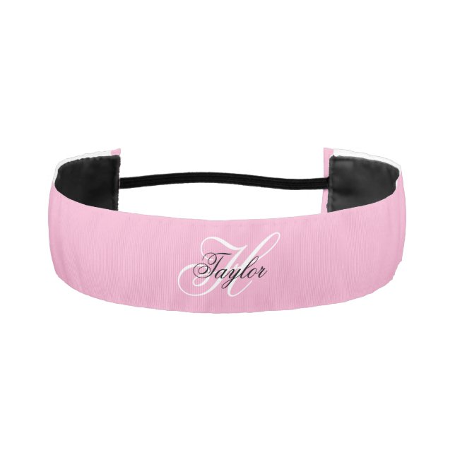Black and White Fancy Monogram Pink Athletic Headband (Front)