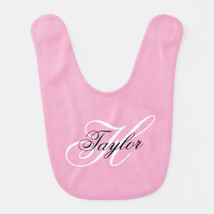Black and White Fancy Monogram Pink Baby Bib