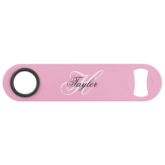 Black and White Fancy Monogram Pink Bar Key (Front (Horizontal))