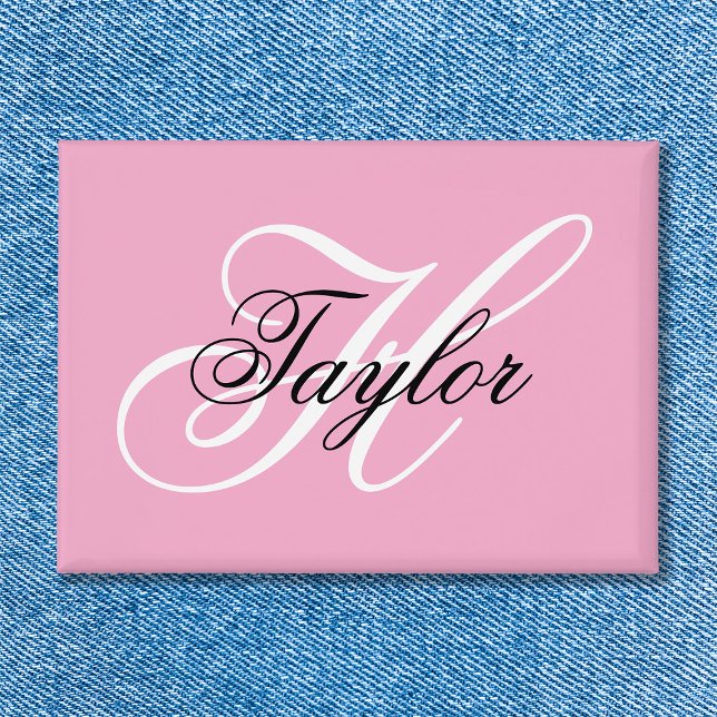 Black and White Fancy Monogram Pink Button (Black and White Fancy Monogram Pink Button)