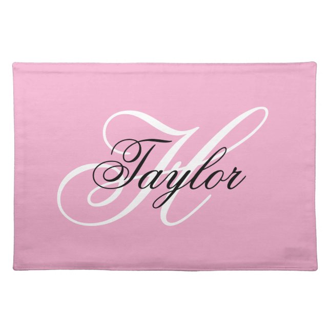 Black and White Fancy Monogram Pink Cloth Placemat (Front)