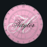 Black and White Fancy Monogram Pink Dart Board<br><div class="desc">Customize the modern handwritten style script to create your own girly gift for her.
Add a monogram initial and name to create a first name initial combination with fancy classic style calligraphy.
You can customize the pink,  black and white colors in this design.</div>