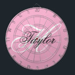 Black and White Fancy Monogram Pink Dart Board<br><div class="desc">Customize the modern handwritten style script to create your own girly gift for her.
Add a monogram initial and name to create a first name initial combination with fancy classic style calligraphy.
You can customize the pink,  black and white colors in this design.</div>