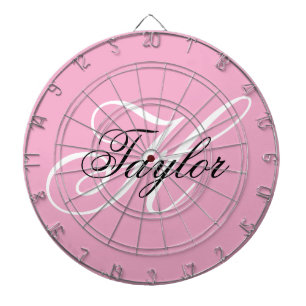 Black and White Fancy Monogram Pink Dart Board