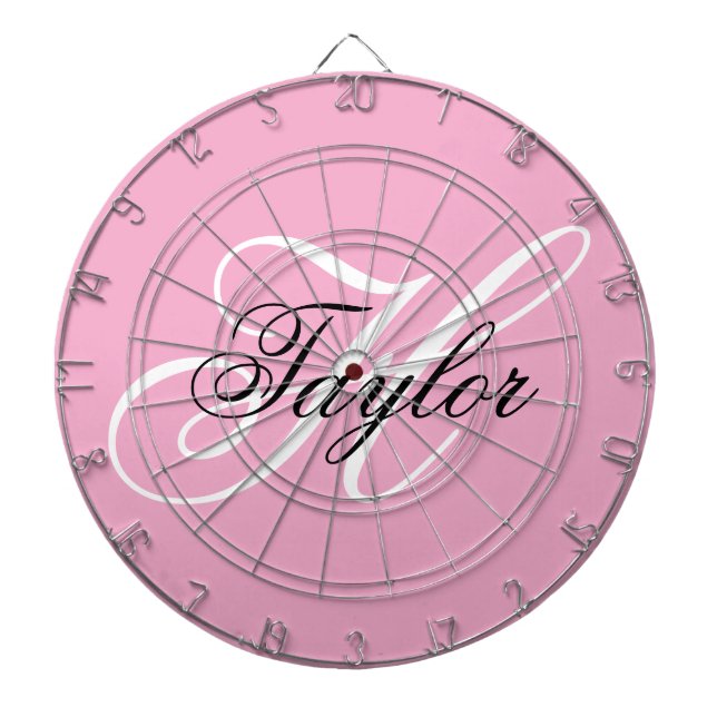 Black and White Fancy Monogram Pink Dart Board (Front)