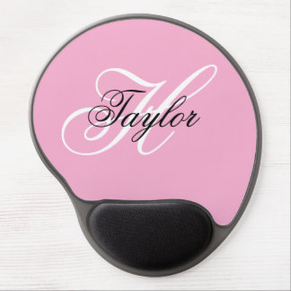 Black and White Fancy Monogram Pink Gel Mouse Pad