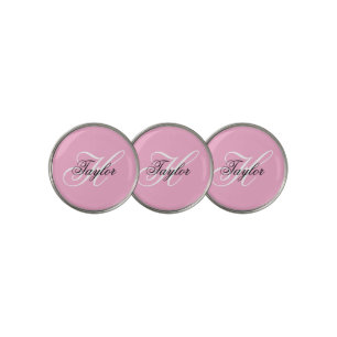 Black and White Fancy Monogram Pink Golf Ball Marker