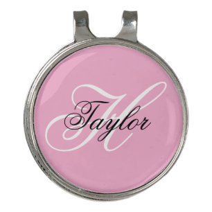 Black and White Fancy Monogram Pink Golf Hat Clip