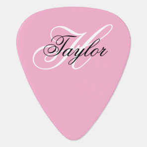 Black and White Fancy Monogram Pink Guitar Pick