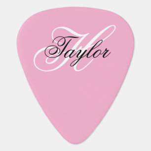 Black and White Fancy Monogram Pink Guitar Pick