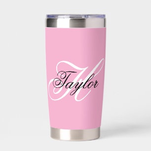 Black and White Fancy Monogram Pink Insulated Tumbler