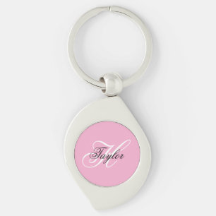 Black and White Fancy Monogram Pink Keychain