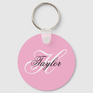 Black and White Fancy Monogram Pink Keychain