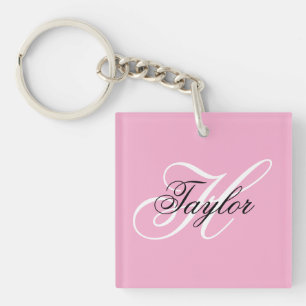 Black and White Fancy Monogram Pink Keychain
