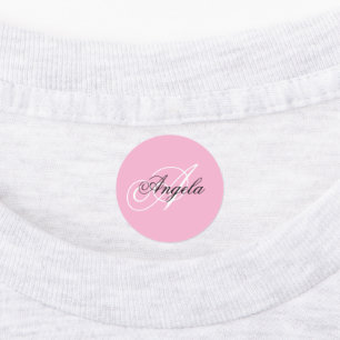 Black and White Fancy Monogram Pink Kids' Labels
