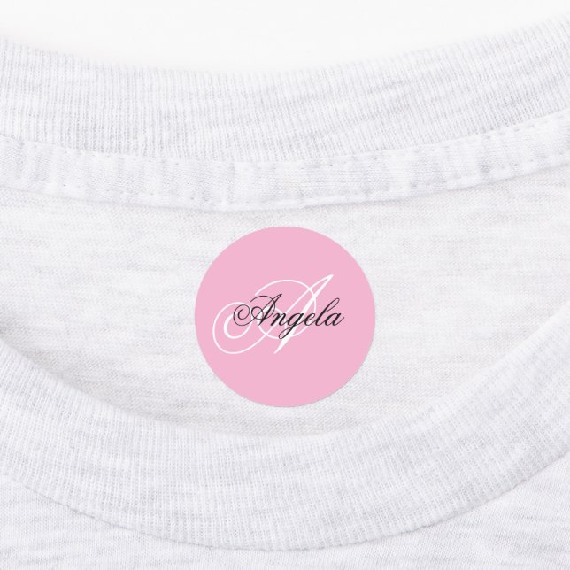 Black and White Fancy Monogram Pink Kids' Labels (Affixed)